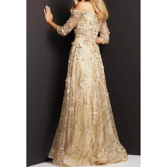 NEW JOVANI off the shoulder flowy bottom in gold - Picture 2 of 3